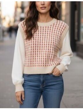 Zara Women's Sweater Vest with Attached Long Sleeves Pullover Top- EUC-Sz M​